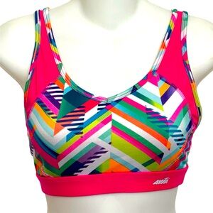 Avia Women’s Strappy Sports Bra Pink/ Multicolor Geometric Design Size Small
